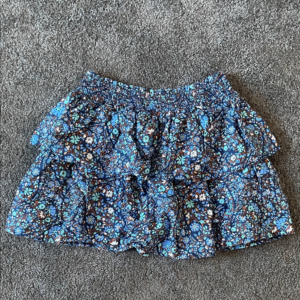 Vineyard Vines Blue Floral Ruffle Mini Skirt | Elastic Waist